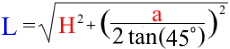Формула Апофема правильной четырёхугольной пирамиды через высоту и ребро основания