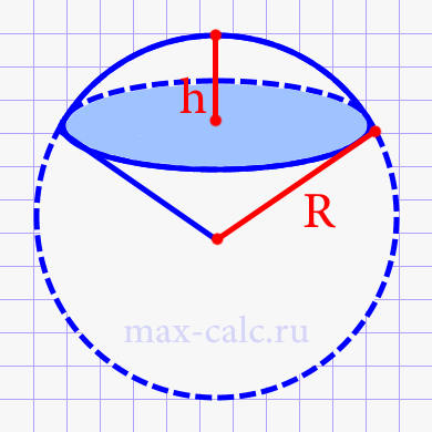 Обьём шарового сектора через радиус шара и высоту шарового сегмента
