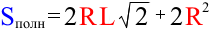 Формула Площадь полной поверхностей правильной четырёхугольной пирамиды через радиус описанной окружности и апофему