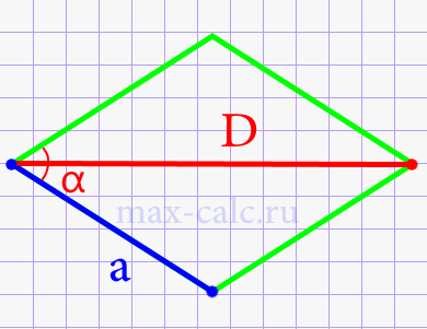 Сторона ромба через длинную диагональ и острый угол