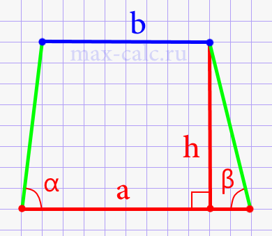 Верхнее основание через высоту и углы при нижнем основании