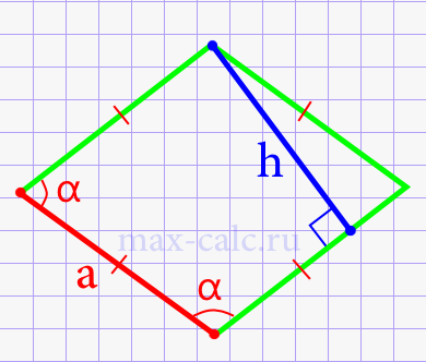 Высота ромба через сторону и синус любого угла
